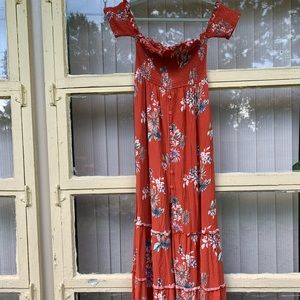 Orange floral print maxi dress